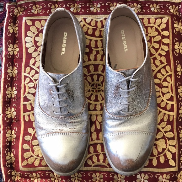 Diesel Silver Leather Men’s Oxford size 10.5 / 44 - Picture 3 of 9
